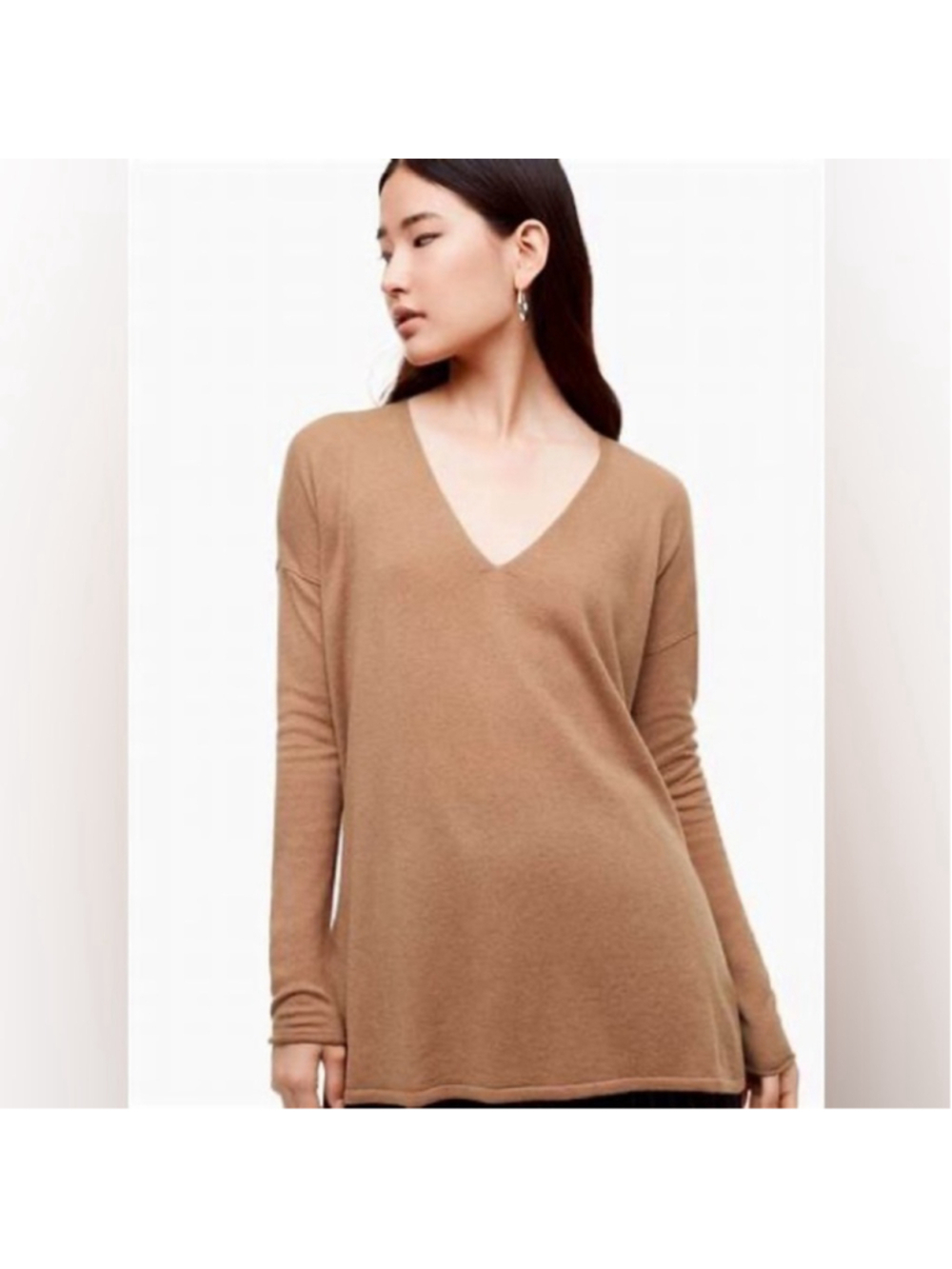 Aritzia Babaton Erin sweater wool line blend relaxed fit camel brown minimalist